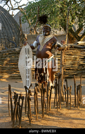 Zulu Mann, Shakaland Zulu-Dorf, Nkwalini Tal, Kwazulu Natal, Südafrika. Stockfoto