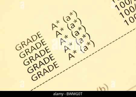 Prüfung Zertifikat Klasse A Sterne A * GCSE Ergebnis markieren Stockfoto