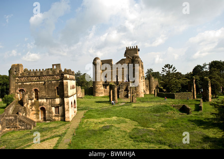 der Palast und die Bibliothek in das königliche Gehege, Gondar, Äthiopien Stockfoto