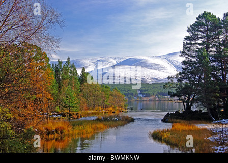 UK Schottland Highland Inverness-Shire Loch Morlich und die Cairngorm Berge im Nationalpark Stockfoto