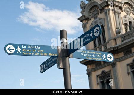 Zeichen der La Rambla in Barcelona, Spanien Stockfoto