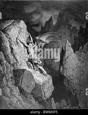 Gustave Doré; Satans Flug durch das Chaos von John Miltons Paradise Lost; Schwarz / weiß-Gravur Stockfoto