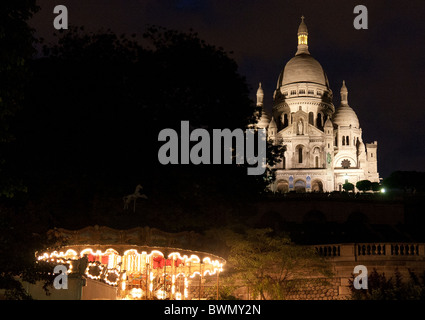 Kirche-Nacht Sacre Coeur Heiligstes Herz Stockfoto