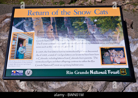 Interpretierende Zeichen, Rio Grande National Forest, Colorado Stockfoto