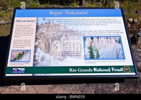 Interpretierende Zeichen, Rio Grande National Forest, Colorado Stockfoto