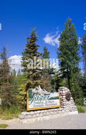 Jasper, Alberta. Jasper Nationalpark Sign. Stockfoto