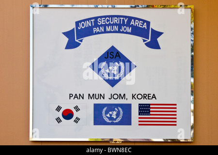 JSA Joint Security Area Zeichen, DMZ, demilitarisierte Zone, Südkorea. JMH3845 Stockfoto