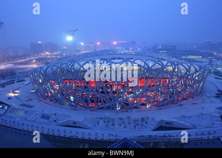 China Asien Beijing Peking April 2008 Nationalstadion 2008 Olympischen Sommerspiele Vogel nest Herzog und de Meuron Bogen Stockfoto