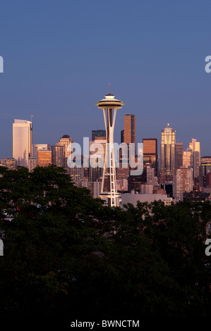 Retro-Bild der Skyline von Seattle vom Kerry Park bei Sonnenuntergang Stockfoto