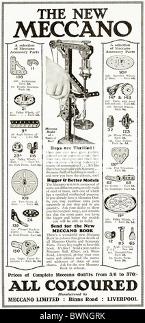 Schwarz / weiß-Verbraucher Magazin Werbung für Kinderspielzeug Meccano ca. 1928 Stockfoto