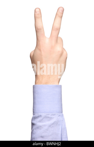 Hand mit zwei Fingern oben im Frieden oder Sieg symbol Stockfoto