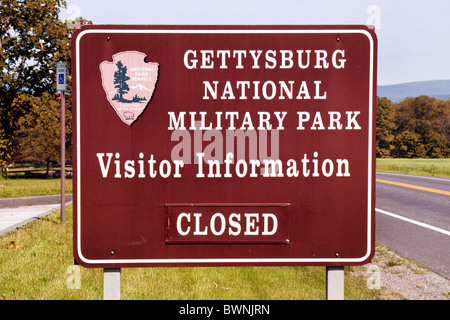 Gettysburg National Military Park Zeichen im Frühherbst. Stockfoto