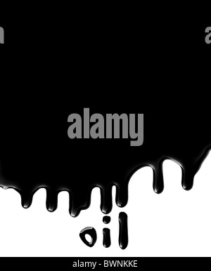 schwarze glänzende Tropfen Öl mit text Stockfoto