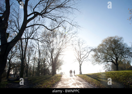 Hampstead Heath. Menschen zu Fuß unter Herbst Bäume. London, England, Vereinigtes Königreich Stockfoto