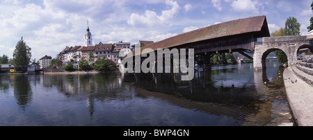 Schweiz Europa Stadt von Olten alte Stadt bedeckte Brücke Kanton Solothurn Aare-Fluss Stockfoto