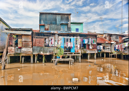 Häuser entlang des Mekong Flusses außerhalb von Ho-Chi-Minh-Stadt-Vietnam Stockfoto