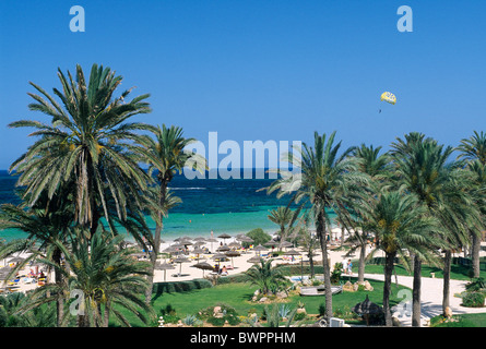 Tunesien Djerba Insel Zarzis Oase Afrika Nordafrika Mittelmeer Küste Insel Palmen Strand umbre Stockfoto