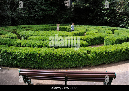 Junge im Labyrinth Iveagh Gardens, Dublin, Irland Stockfoto