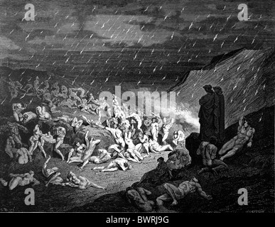 Gustave Doré; Die Folter von der feurigen Regen von Alighieris göttliche Komödie; Schwarz / weiß-Gravur Stockfoto