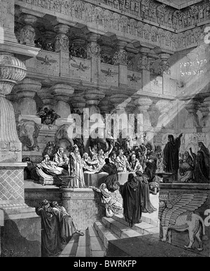 Gustave Doré; Daniel interpretiert die Schrift an der Wand; Schwarz / weiß-Gravur Stockfoto