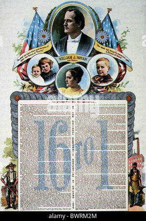 WILLIAM JENNINGS BRYAN (1860-1925) mit der Familie zusammen mit dem Text seiner "Cross of Gold" Rede in einem 1896-poster Stockfoto