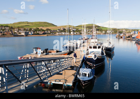 Abendlicht am Boote vertäut im Hafen in Campbeltown Loch, Campbeltown auf der Halbinsel Kintyre, Argyll & Bute, Scotland Stockfoto