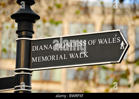 "Diana Princess of Wales Memorial Walk", in der Nähe von Knightsbridge, London, England, Vereinigtes Königreich, Europa zu unterzeichnen Stockfoto