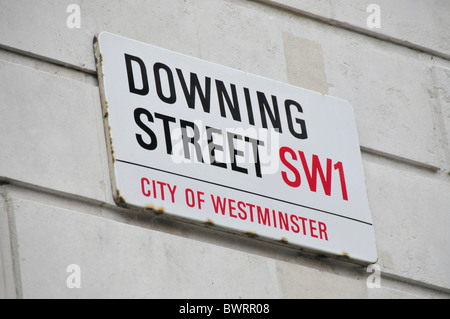 Straßenschild, Downing Street, Heimat des britischen Premierministers, London, England, Vereinigtes Königreich, Europa Stockfoto