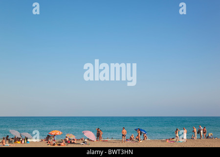 La Carihuela Strand. Torremolinos, Costa Del Sol, Provinz Malaga, Spanien Stockfoto