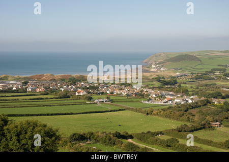 Die North Devon Dorf Croyde betrachtet aus dem nahe gelegenen South West Coastal Path. Stockfoto