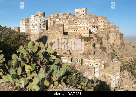 Jemen Al-Hajjarah Al-Hajarah Haraz Berge Berg Arabisch arabische arabische Reisen Architektur historischen towe Stockfoto