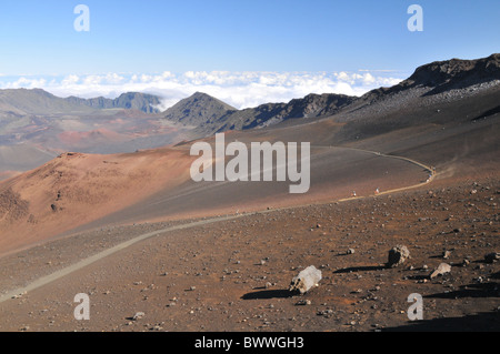 Reiter in Haleakala Krater Stockfoto