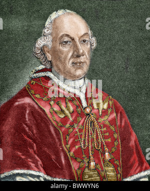 Pius VI. (1717-1799). Italienische Papst, Giannangelo Braschi geboren. Im Jahre 1775 gewählt. Farbiger Kupferstich von R. Cremer. Stockfoto