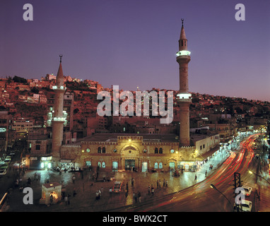 Amman Downtown Jordanien Naher Osten König Hussein-Moschee bei Nacht-Übersicht Stockfoto