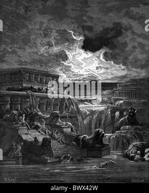 Gustave Doré; Das steigen des Wassers aus John Miltons Paradise Lost; Schwarz / weiß-Gravur Stockfoto