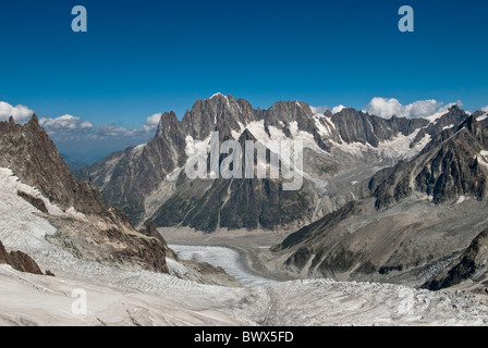 Mer Gletscher 7km lange 200m Tiefe von Aiguille du Midi-Massif du Mont Blanc, Haute-Savoie Frankreich Stockfoto