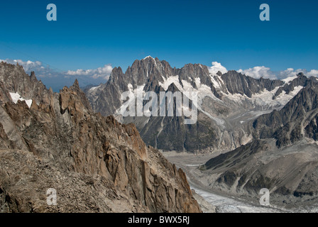 Mer Gletscher 7km lange 200m Tiefe von Aiguille du Midi-Massif du Mont Blanc Haute-Savoie Frankreich Valle Blanche Stockfoto