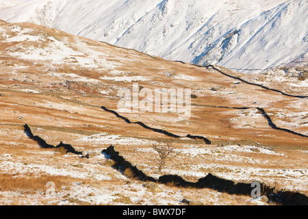 Schnee auf der Kentmere Fells und Wansfell im Lake District, UK. Stockfoto