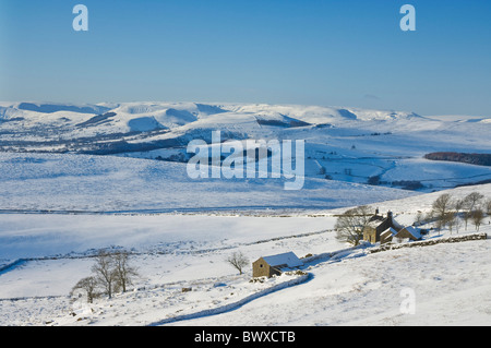 Stanage Edge Snow Peak-District-Nationalpark Derbyshire England UK GB EU Europa Stockfoto