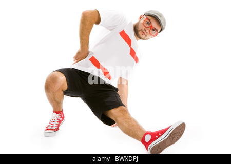 Foto von kluger Mann Durchführung Breakdance Stockfoto