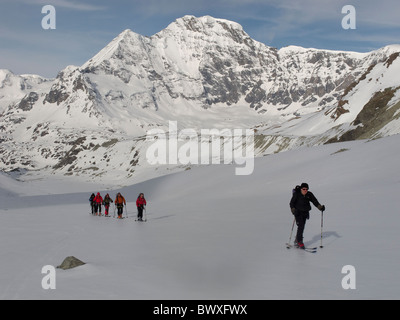 Skitourengeher klettern die unteren Hängen des Glacier du Brenay auf der Haute Route, Schweiz Stockfoto