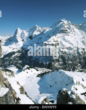 Kanton Bern Berner Oberland Schweiz Europa Eiger Jungfrau Mönch Monch Berge Mürren anzeigen Stockfoto