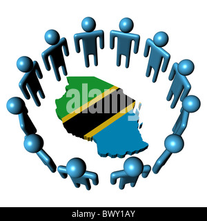 Kreis des abstrakten Menschen in Tansania Karte Flagge Abbildung Stockfoto