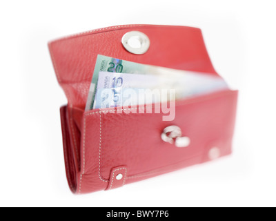 Rotes Portemonnaie mit kanadischen Währung Stockfoto