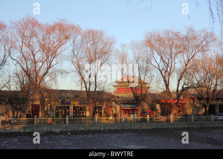 Houhai See bei Sonnenuntergang im Winter, Peking, China Stockfoto