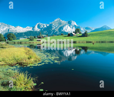 Alpstein in der Nähe von Wildhaus Berge Kanton St. Gallen Landschaft Santis Schweiz Europa Schwendi Schwendisee Stockfoto