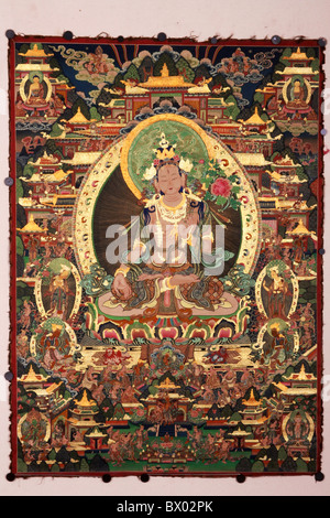 Exquisite lackiert weiß Mutter Tara Tangka, Tibet, China Stockfoto