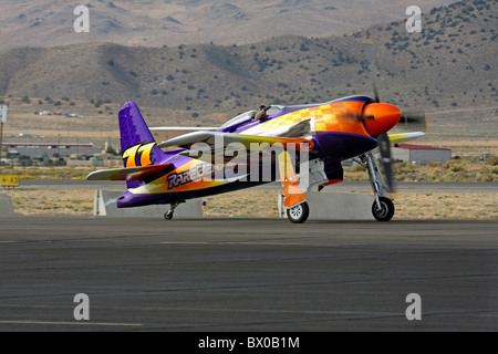 Rare Bear, pilotiert von John Penney, rollt nach einem Hitze-Rennen während der 2010 Reno National Championship Air Races. Stockfoto