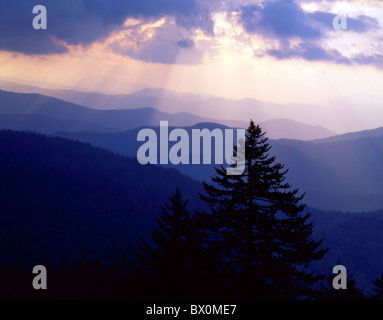 Silhouette im Morgengrauen aus Clingmans Kuppel Great Smoky Mountains Nationalpark Tennessee USA Stockfoto