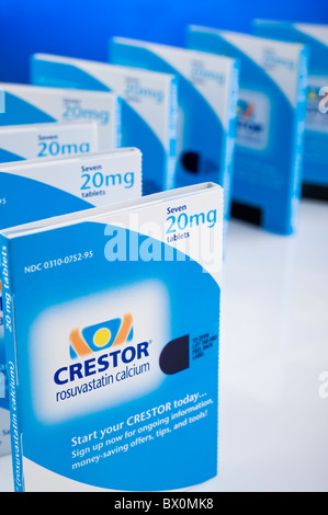 Crestor, Rosuvastatin Calcium 20mg Tabletten, Behandlung gegen zu hohen Cholesterinspiegel. Stockfoto